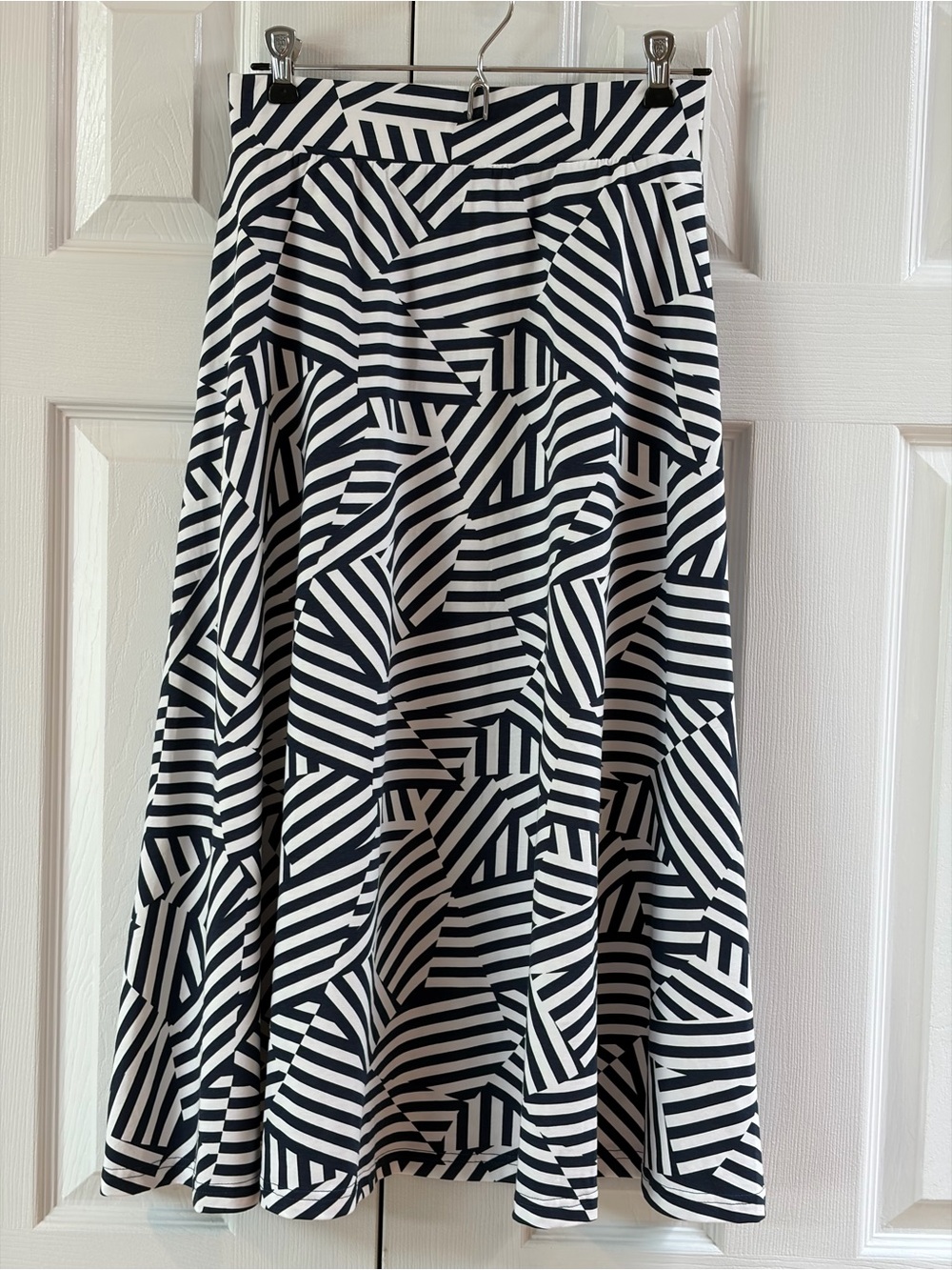 Pact Navy and White Organic Cotton Midi A-Line Skirt Size XS